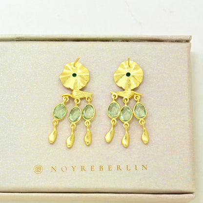 Prasiolite boho earring gold filled