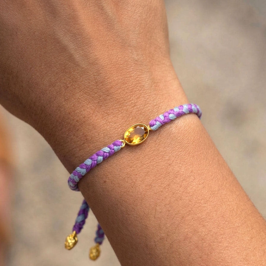 Hand-Woven Lilac Blue Braided Bracelet - Citrine