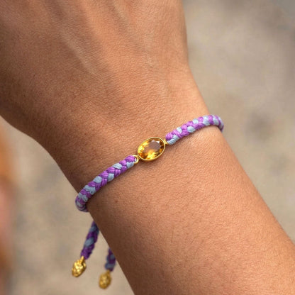 Hand-Woven Lilac Blue Braided Bracelet - Citrine