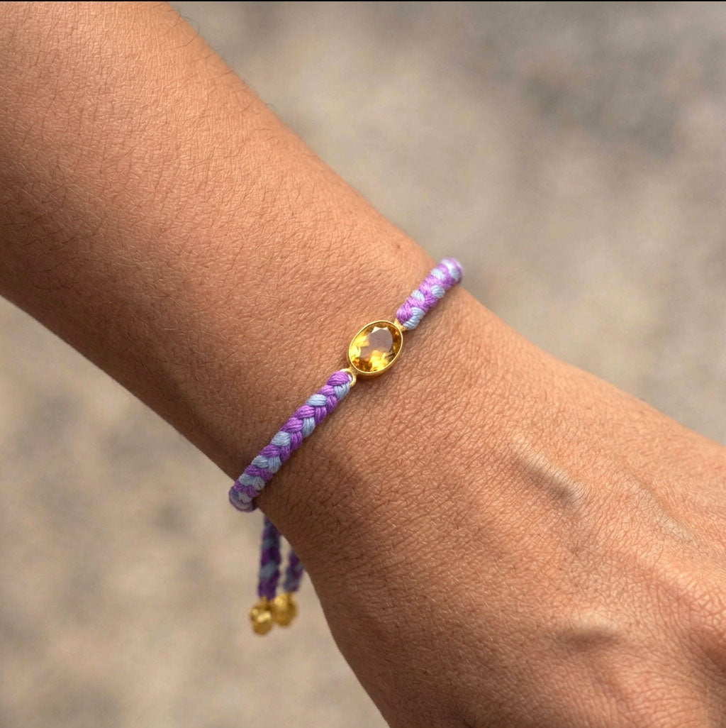 Hand-Woven Lilac Blue Braided Bracelet - Citrine