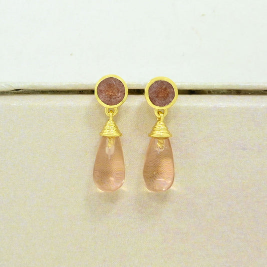 morganite strawberry quartz earring gold plated