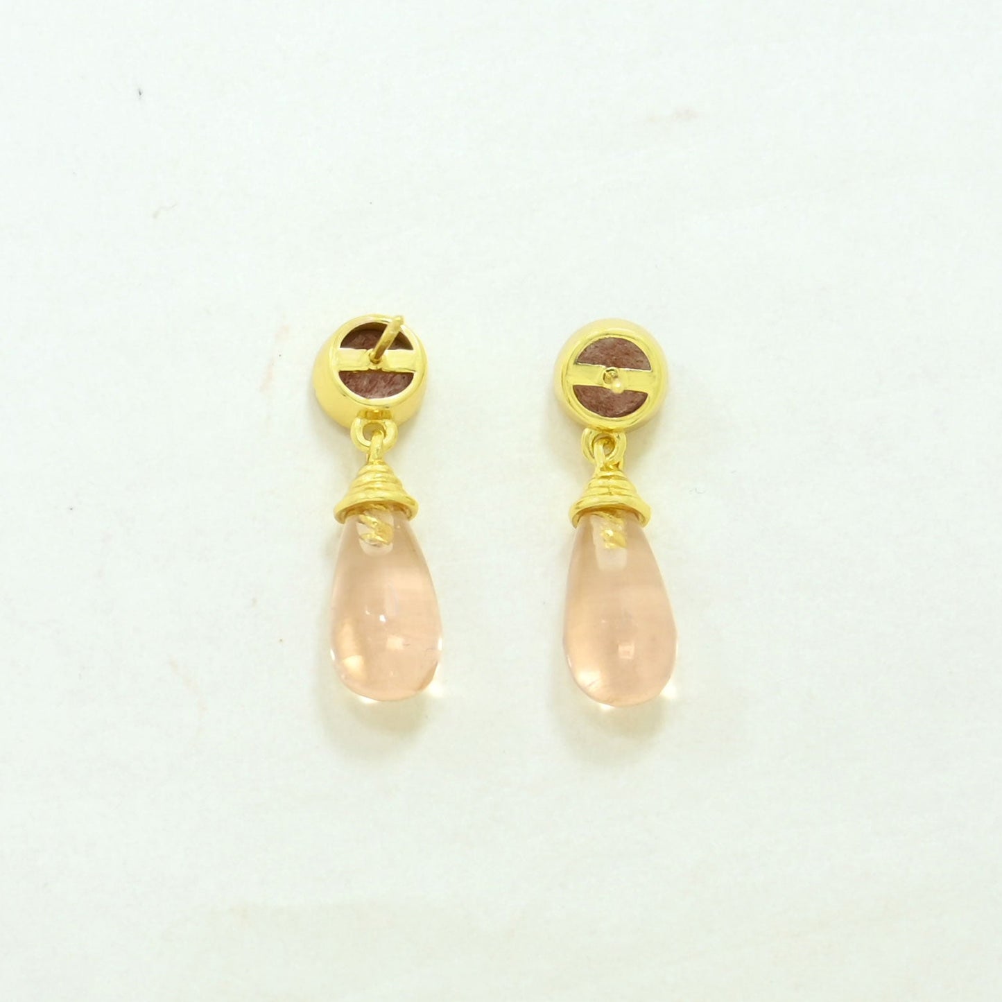 morganite strawberry quartz earring gold plated