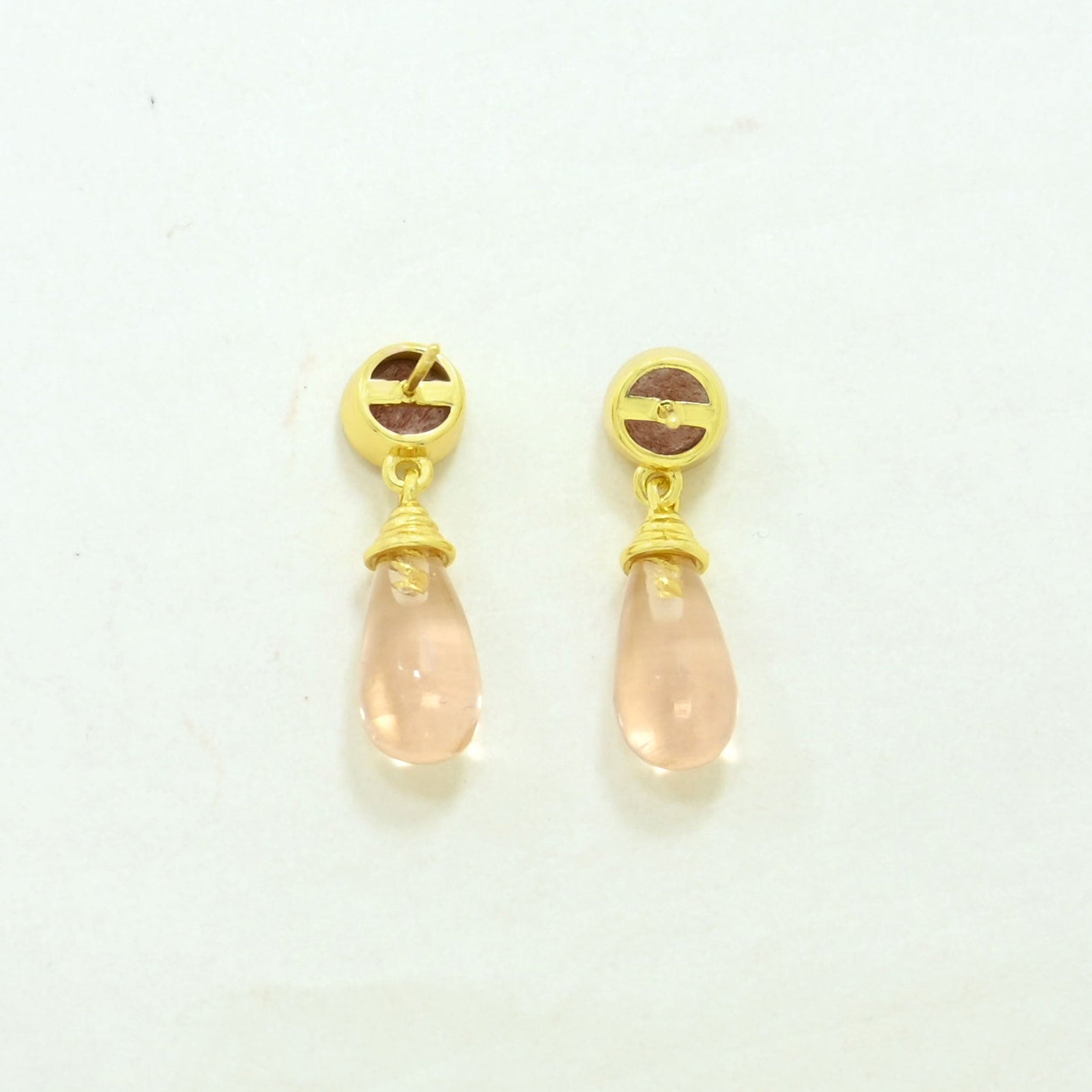 morganite strawberry quartz earring gold plated