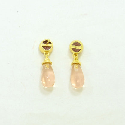 morganite strawberry quartz earring gold plated