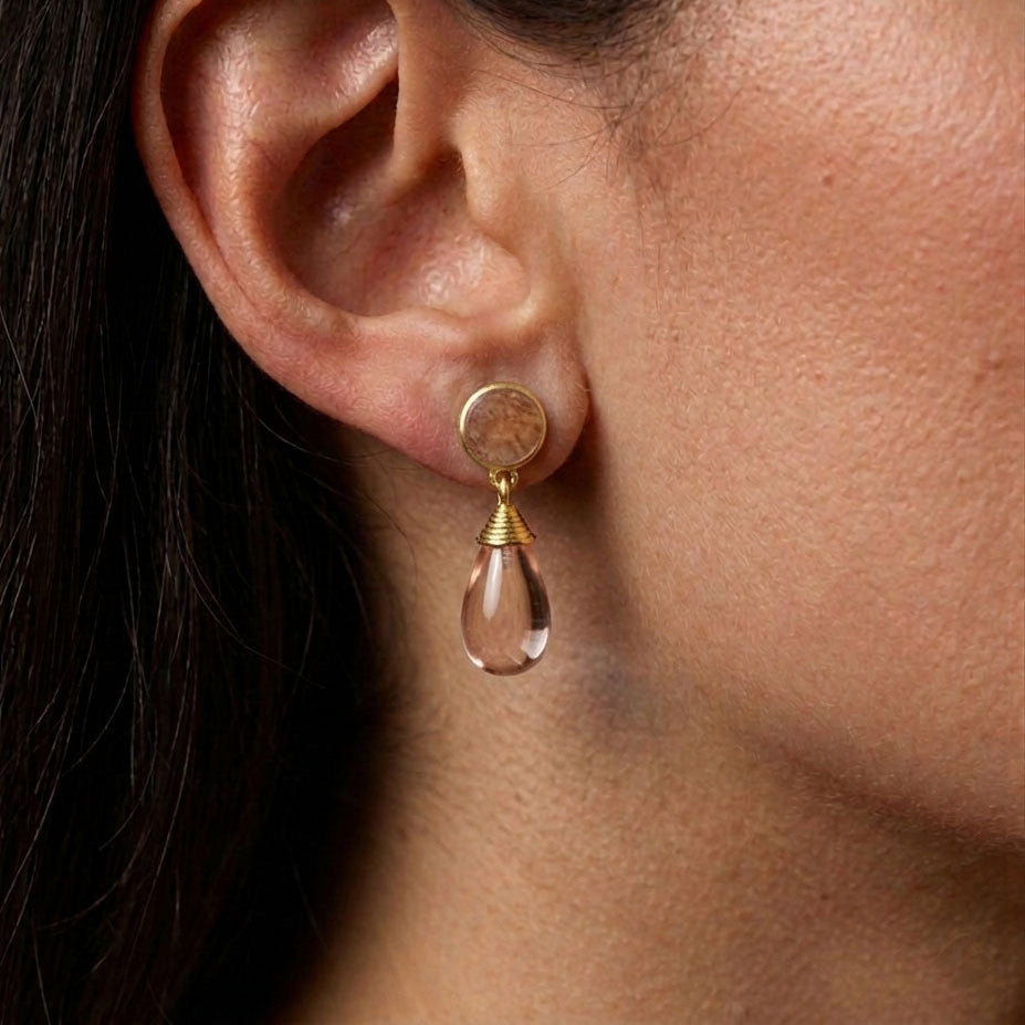 Morganite Strawberry Quartz Earring Gold Plated