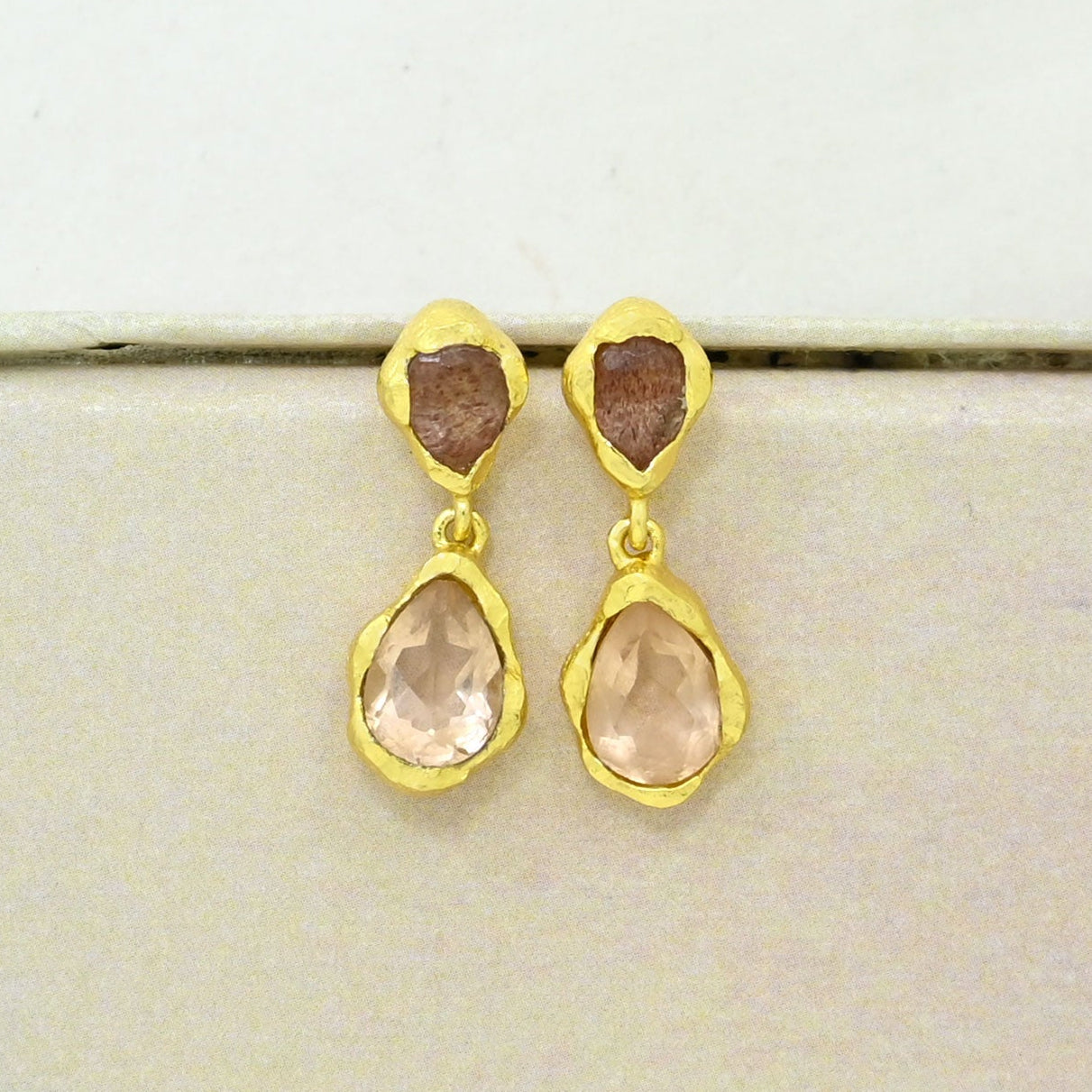 strawberry quartz morganite earring gold plated