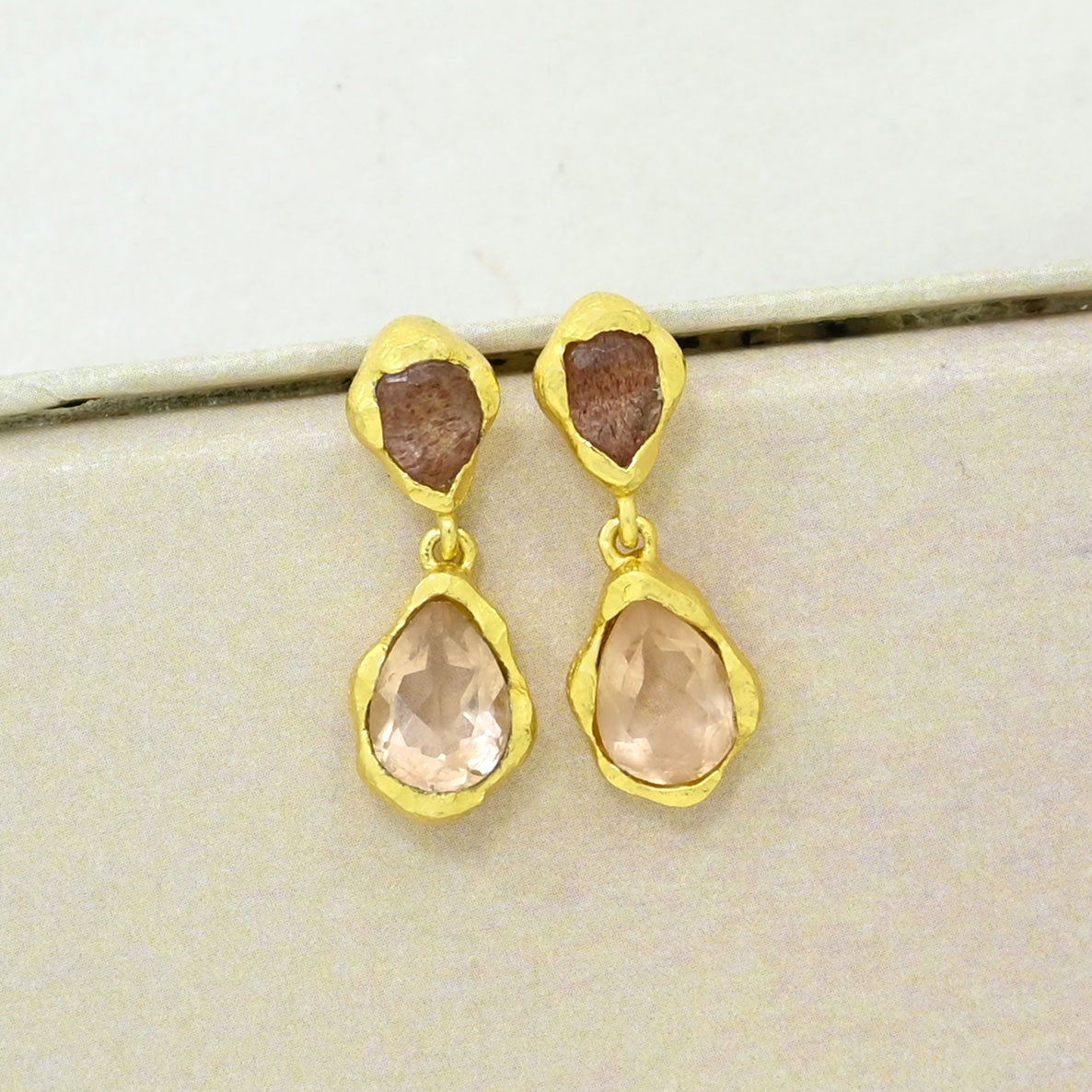 strawberry quartz morganite earring gold plated