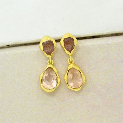 strawberry quartz morganite earring gold plated