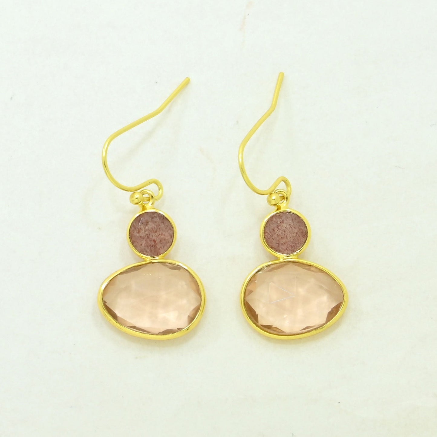 Morganite Strawberry Quartz Earring Gold Filled