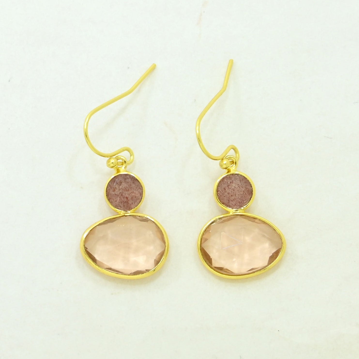 Morganite Strawberry Quartz Earring Gold Filled