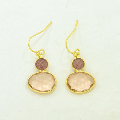Morganite Strawberry Quartz Earring Gold Filled