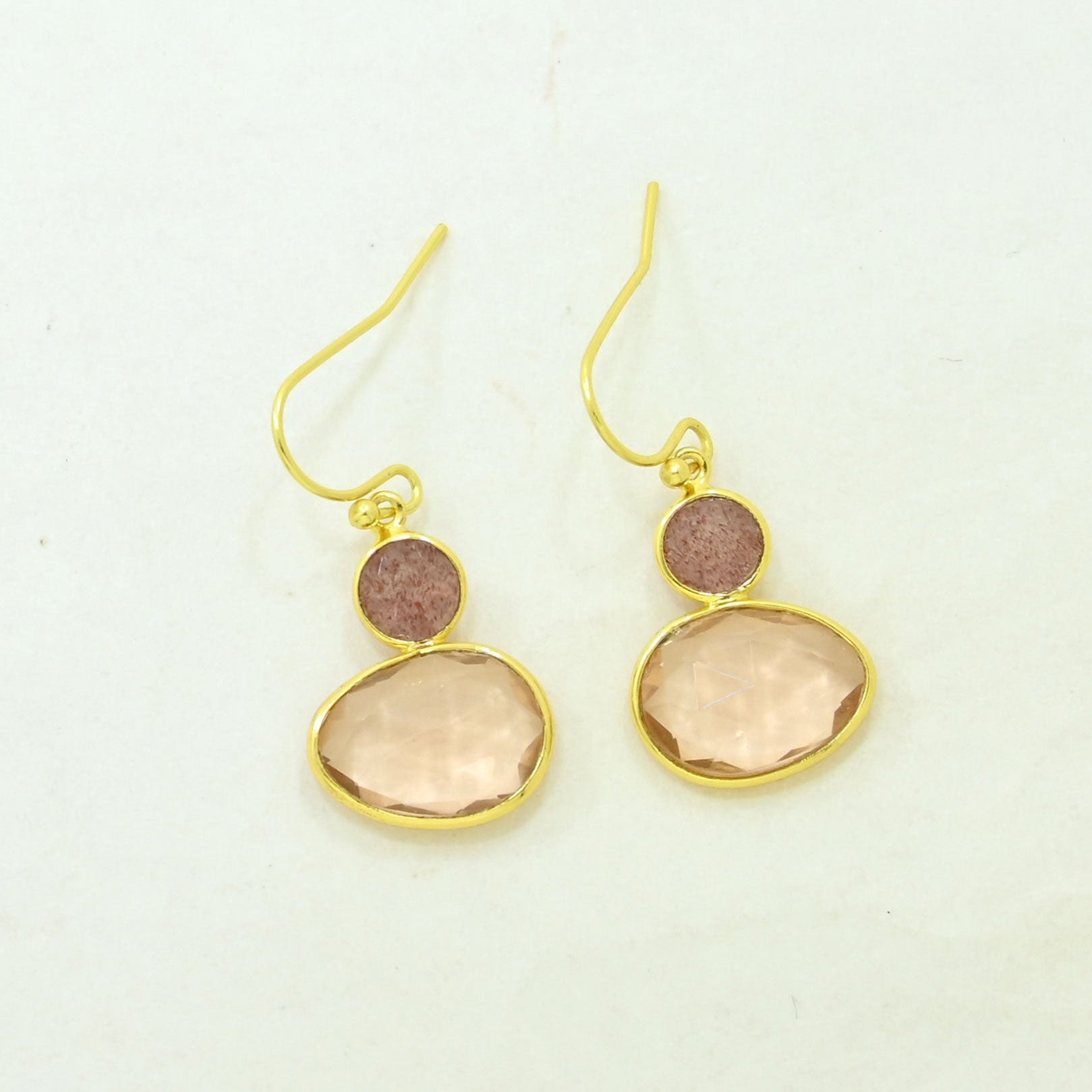 Morganite Strawberry Quartz Earring Gold Filled