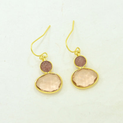 Morganite Strawberry Quartz Earring Gold Filled