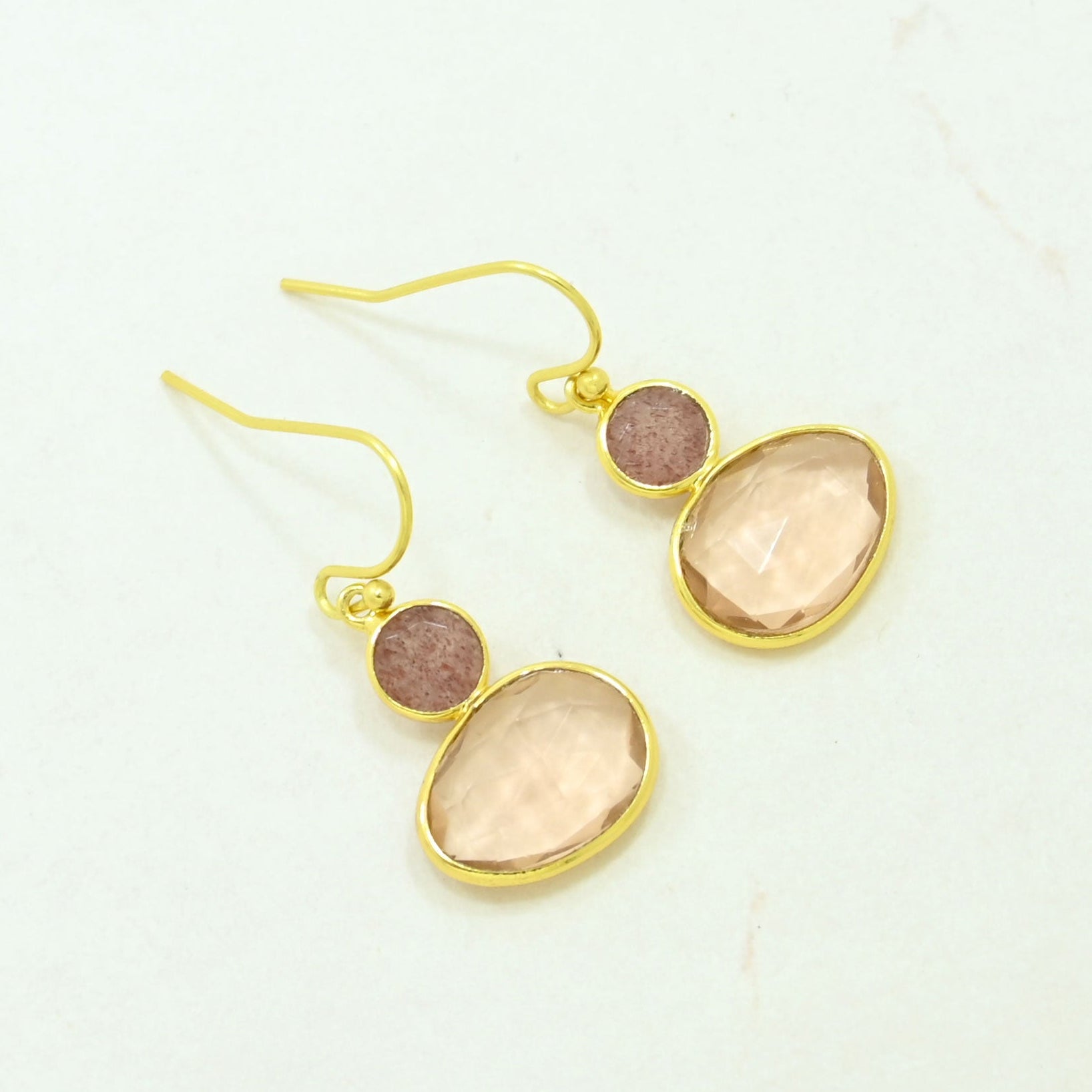 Morganite Strawberry Quartz Earring Gold Filled