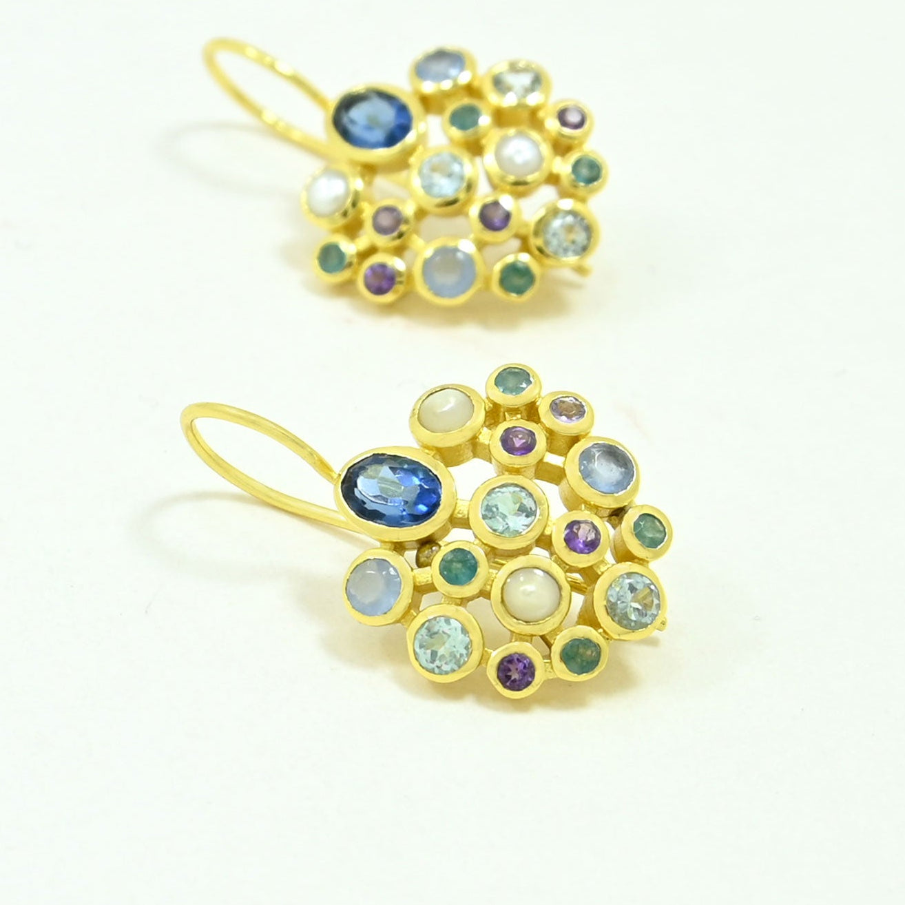 blue topaz pearl statement earring gold plated