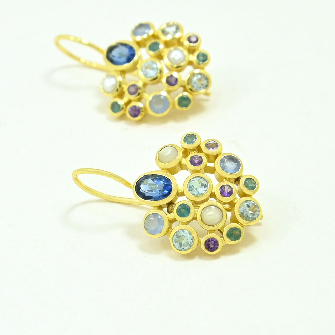 blue topaz pearl statement earring gold plated