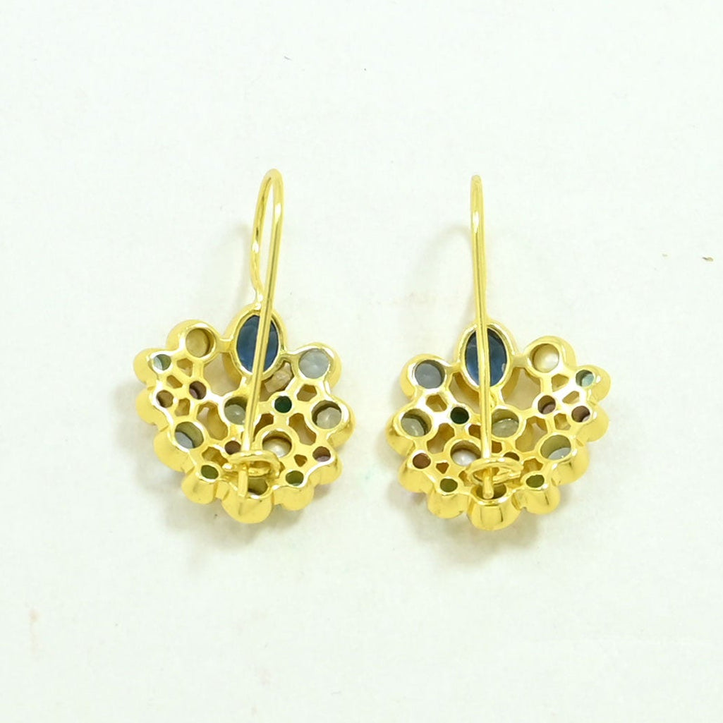 blue topaz pearl statement earring gold plated