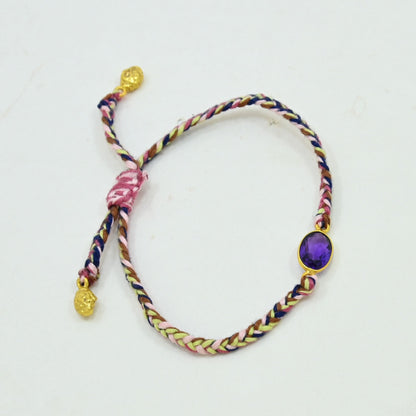 Hand-Woven Lilac Blue Braided Bracelet - Purple Amethyst