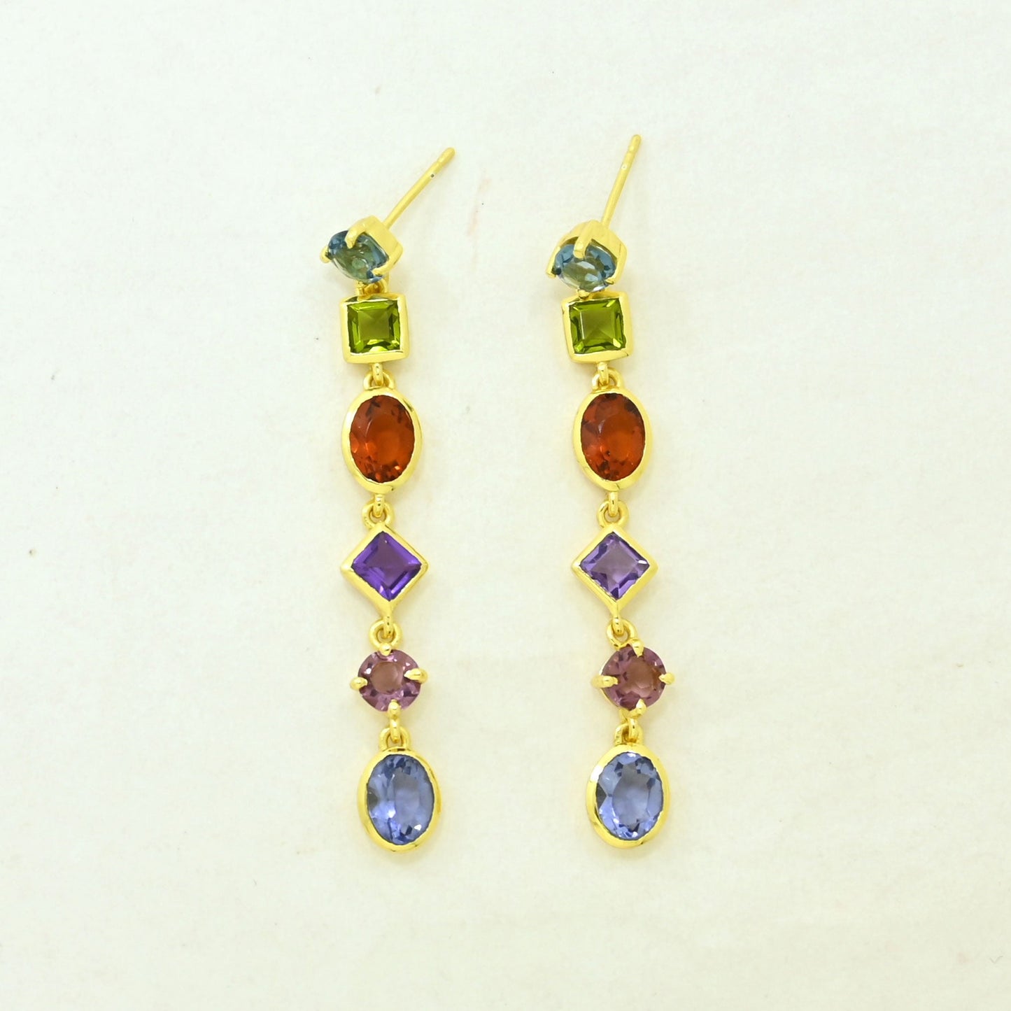 multicolored gemstone statement earring gold plated