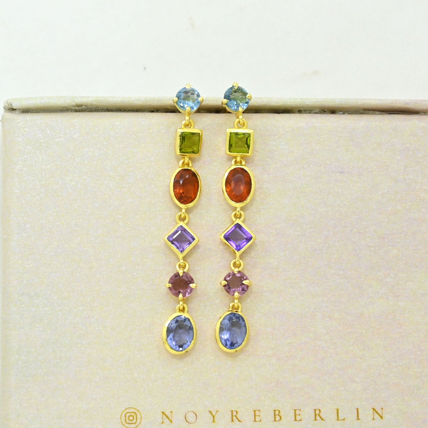 multicolored gemstone statement earring gold plated
