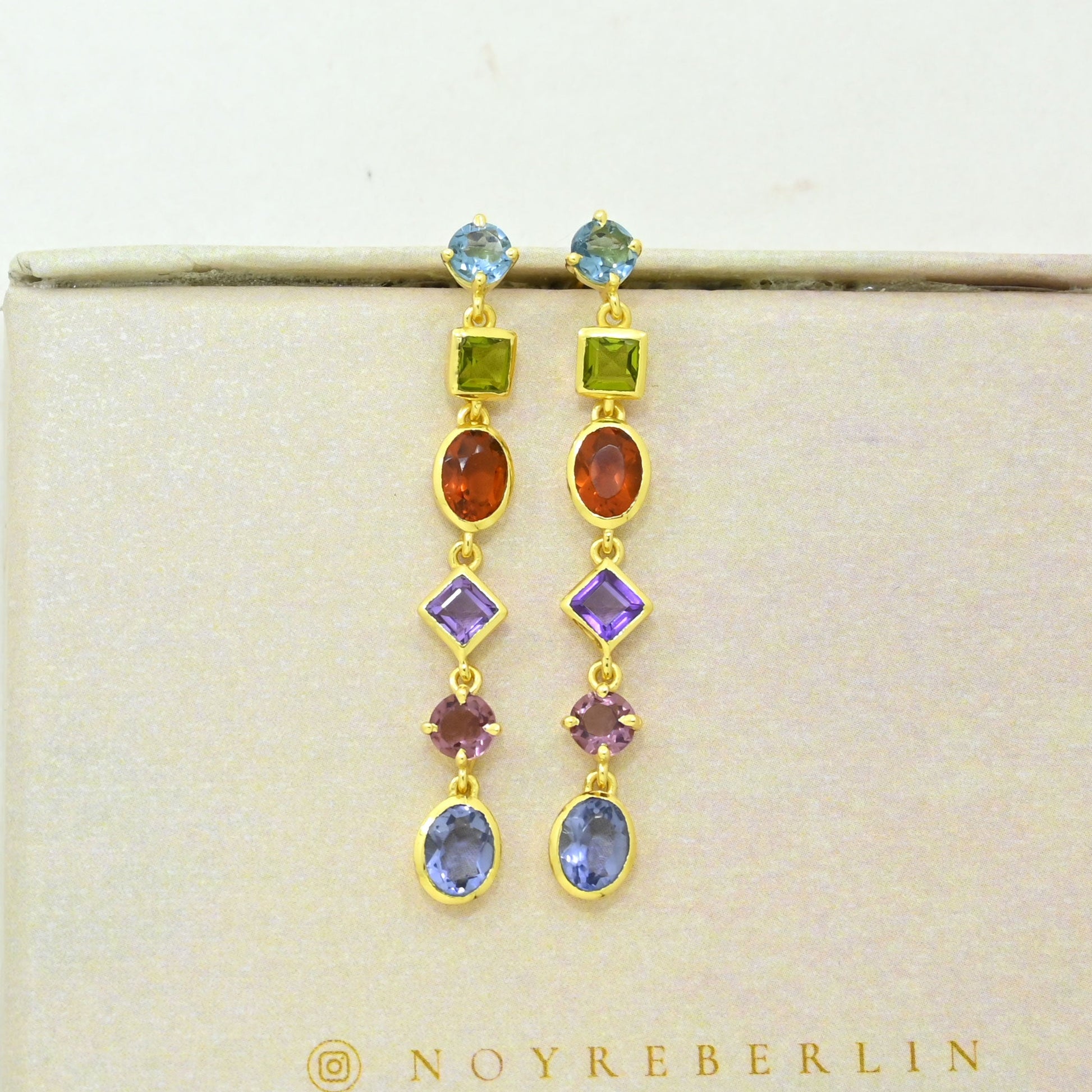 multicolored gemstone statement earring gold plated
