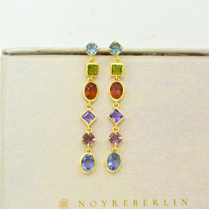 multicolored gemstone statement earring gold plated