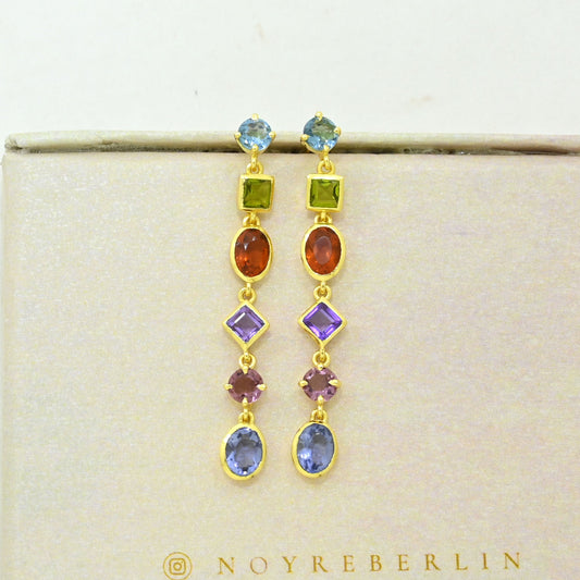 multicolored gemstone statement earring gold plated