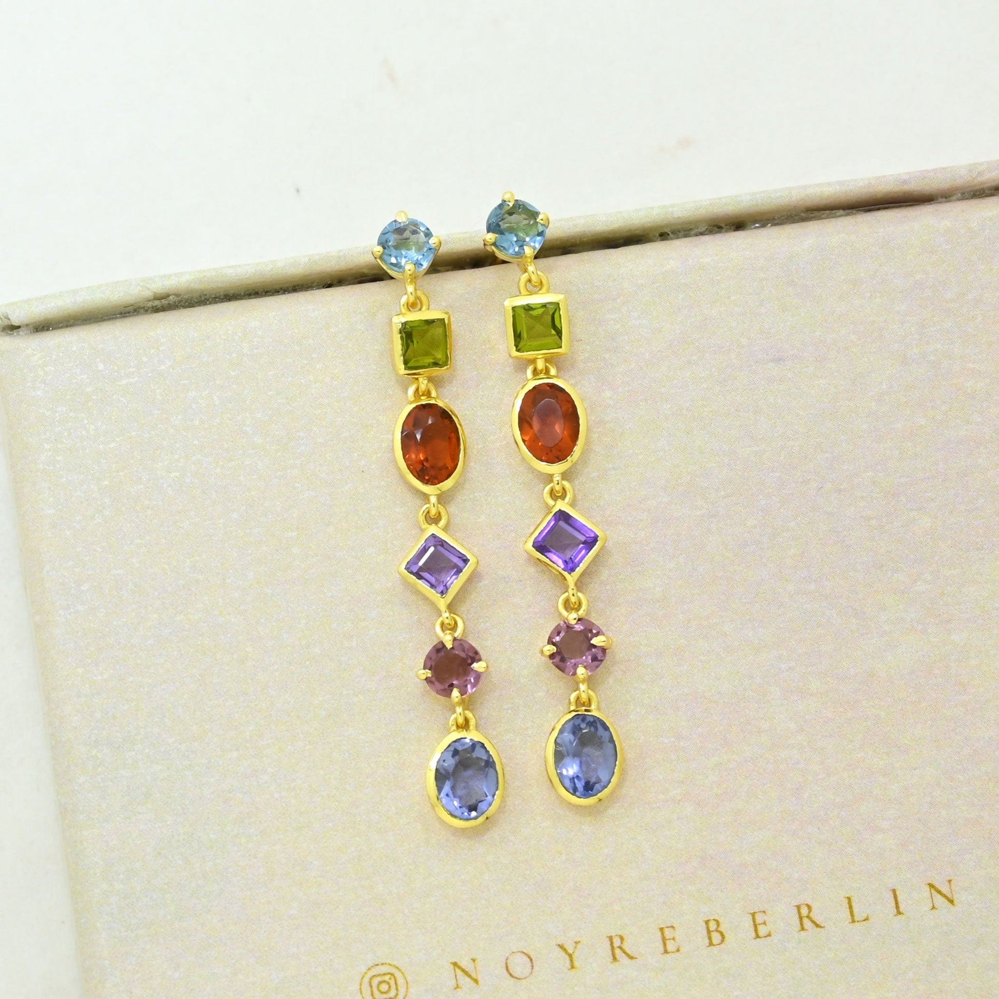 multicolored gemstone statement earring gold plated
