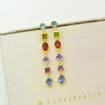 multicolored gemstone statement earring gold plated