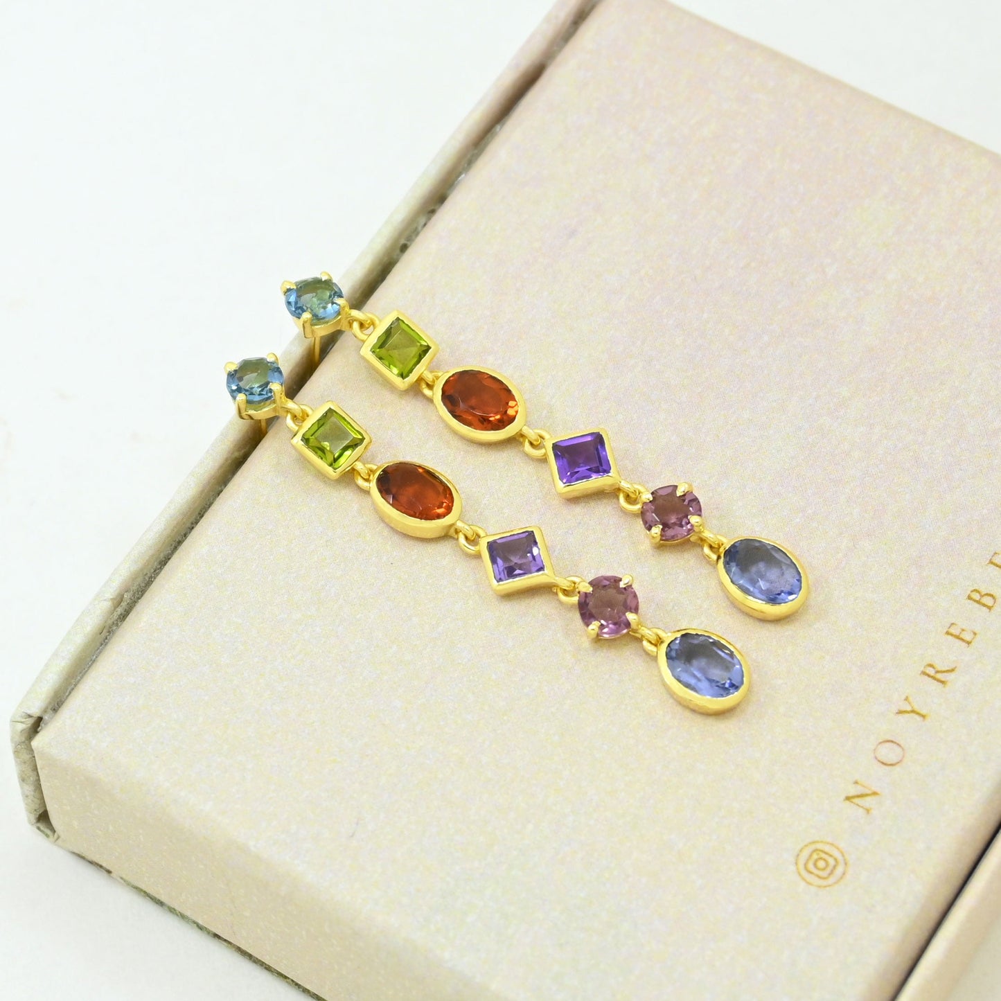 multicolored gemstone statement earring gold plated