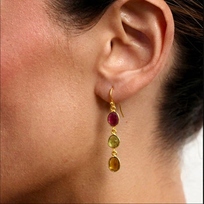 natural Multicolor tourmaline earring gold plated silver 925