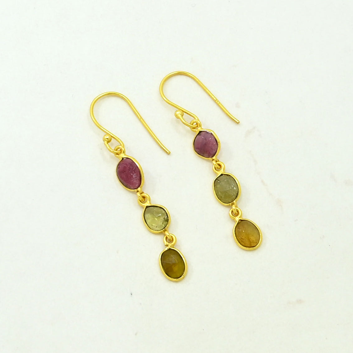 Colorful tourmaline earring gold plated