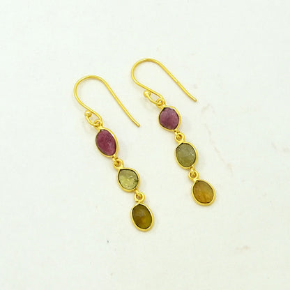 Colorful tourmaline earring gold plated