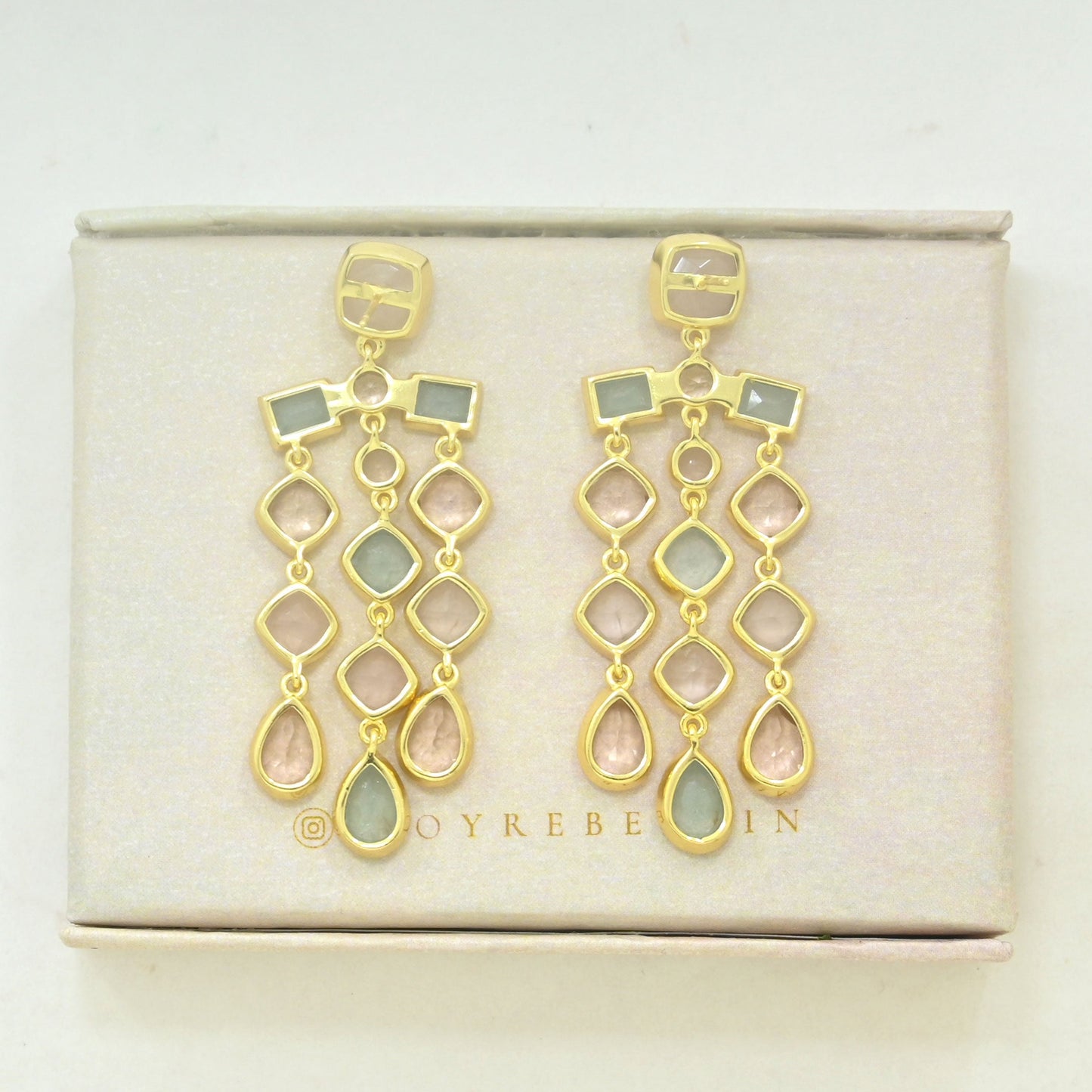 rose quartz morganite aquamarine statement earring gold plated