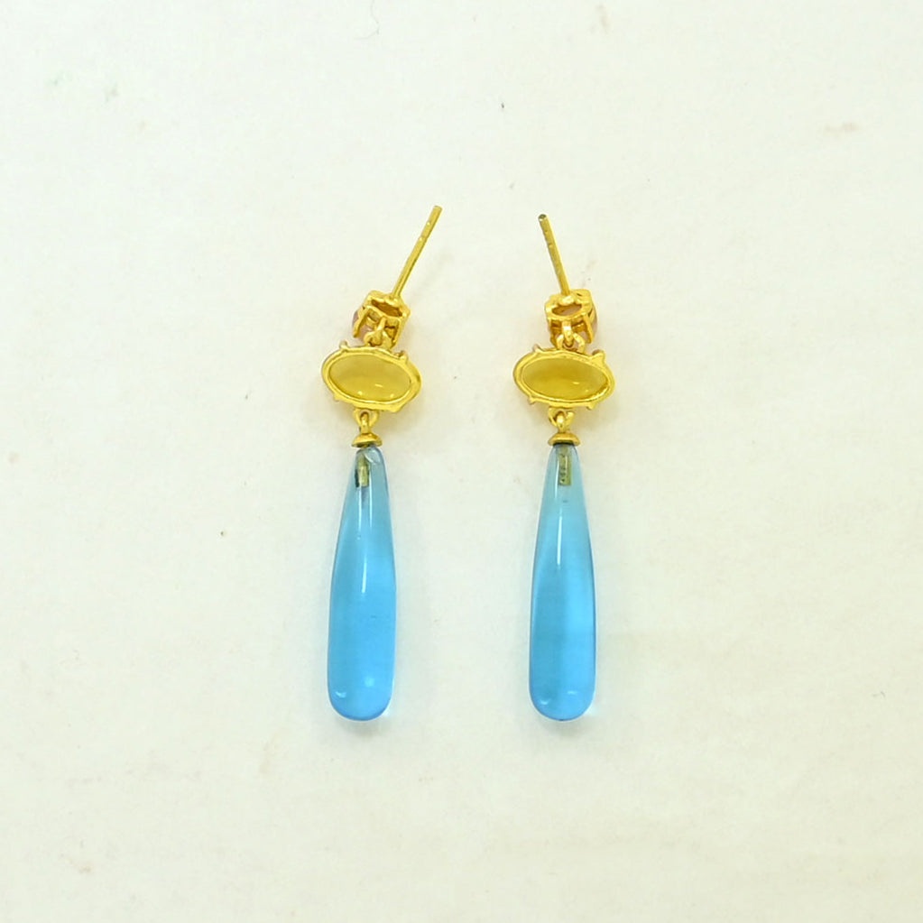 Citrine Blue Topaz Earring Gold Plated Silver 925
