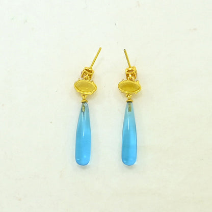 Citrine Blue Topaz Earring Gold Plated Silver 925