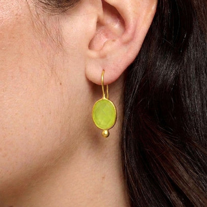 Neon green jade earring gold plated silver 925