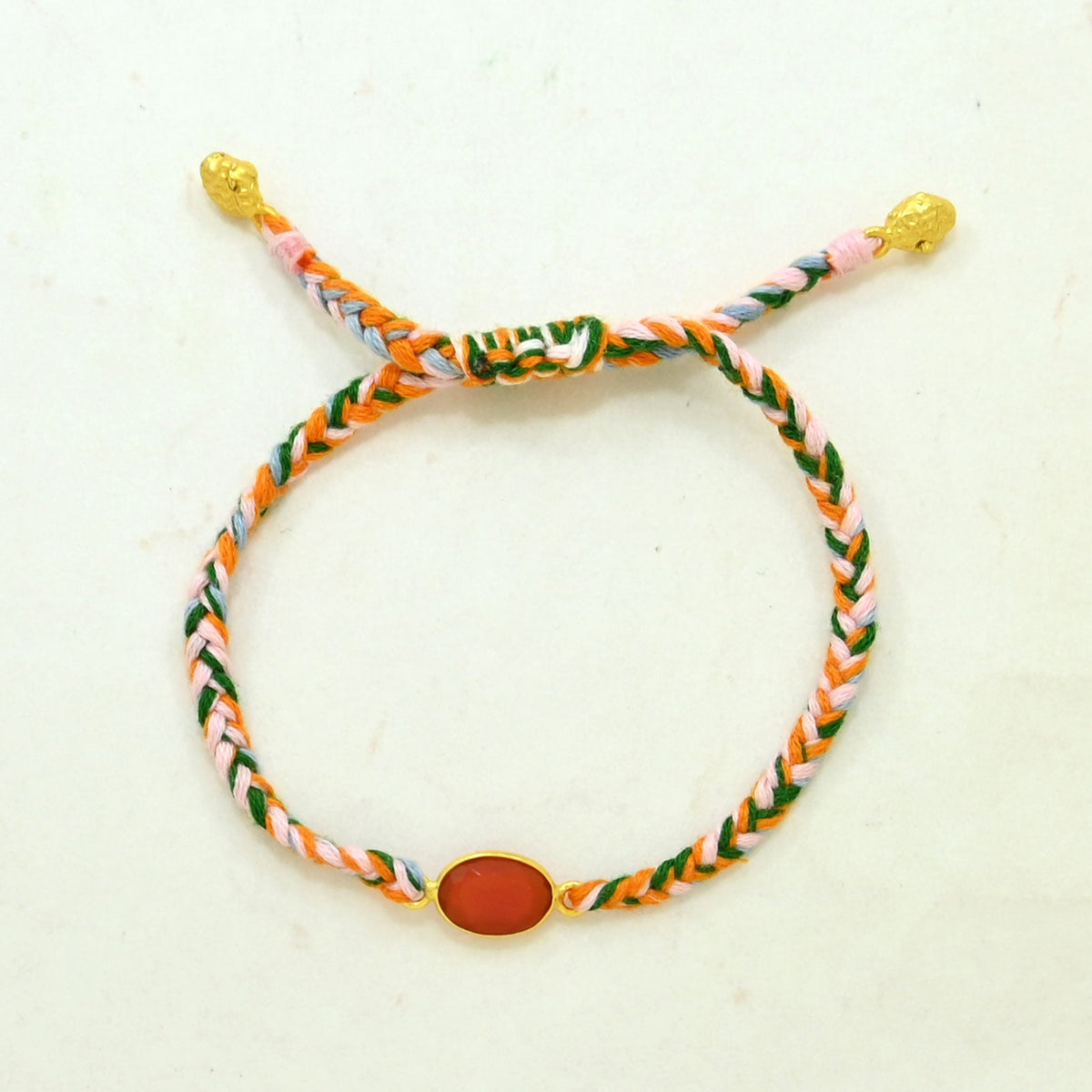 Hand-Woven Orange Multicolor Braided Bracelet - Carnelian