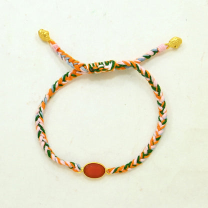Hand-Woven Orange Multicolor Braided Bracelet - Carnelian