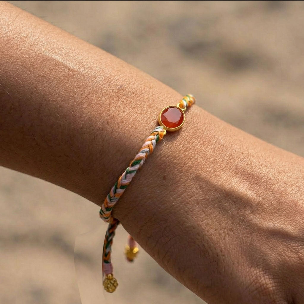 Hand-Woven Orange Multicolor Braided Bracelet - Carnelian