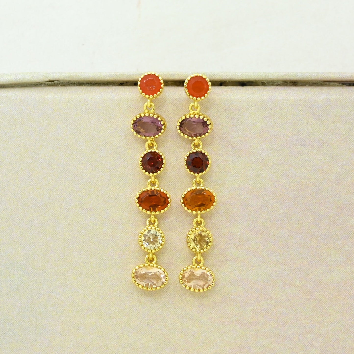 Orange hessonite carnelian citrine earring gold plated