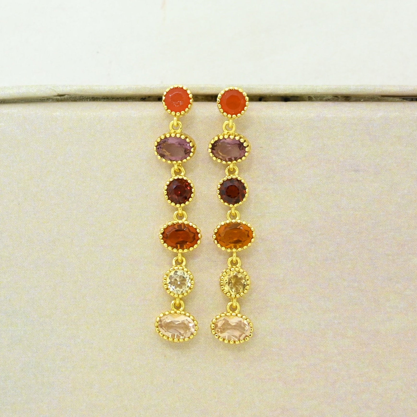Orange hessonite carnelian citrine earring gold plated