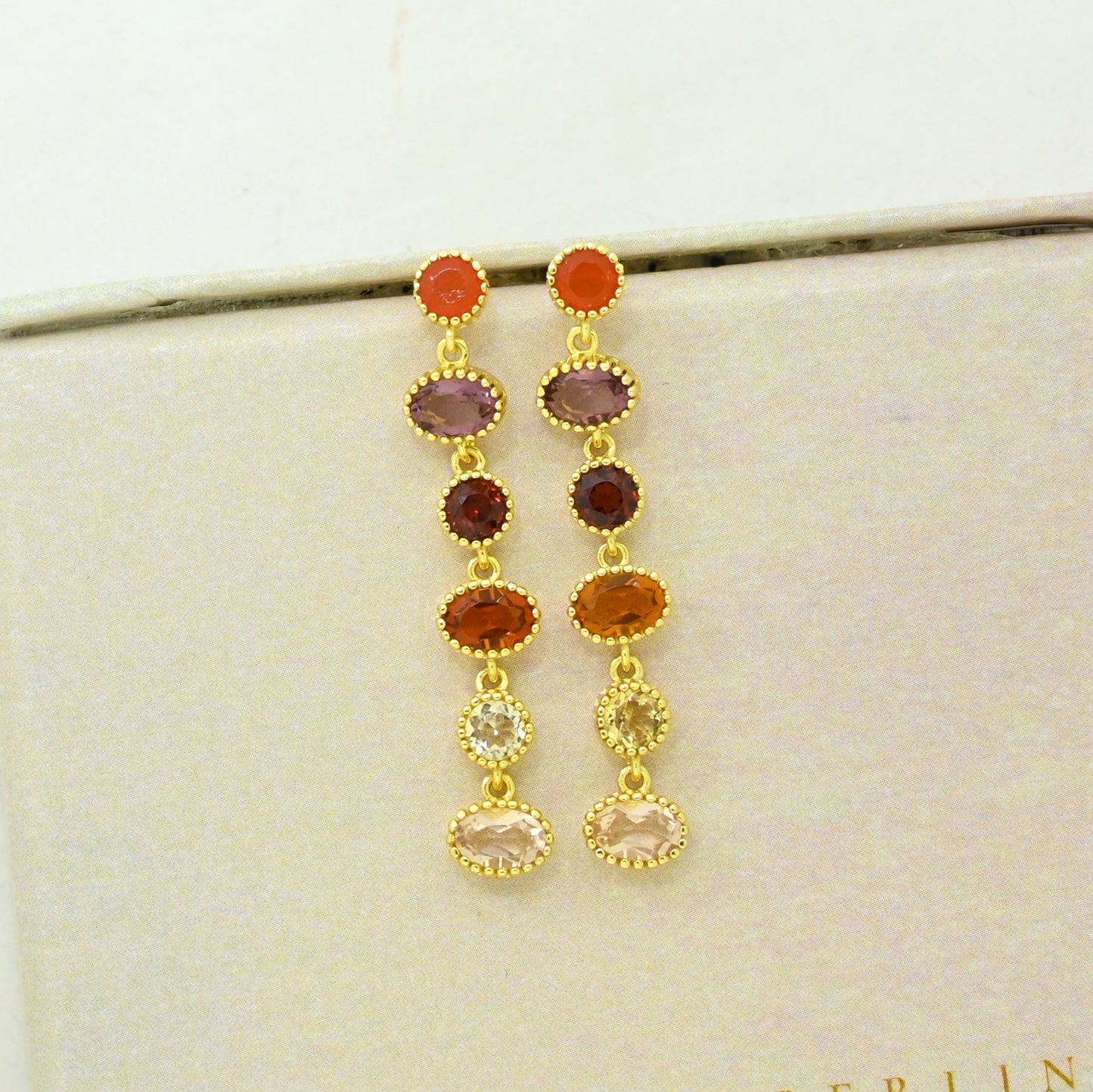 Orange hessonite carnelian citrine earring gold plated