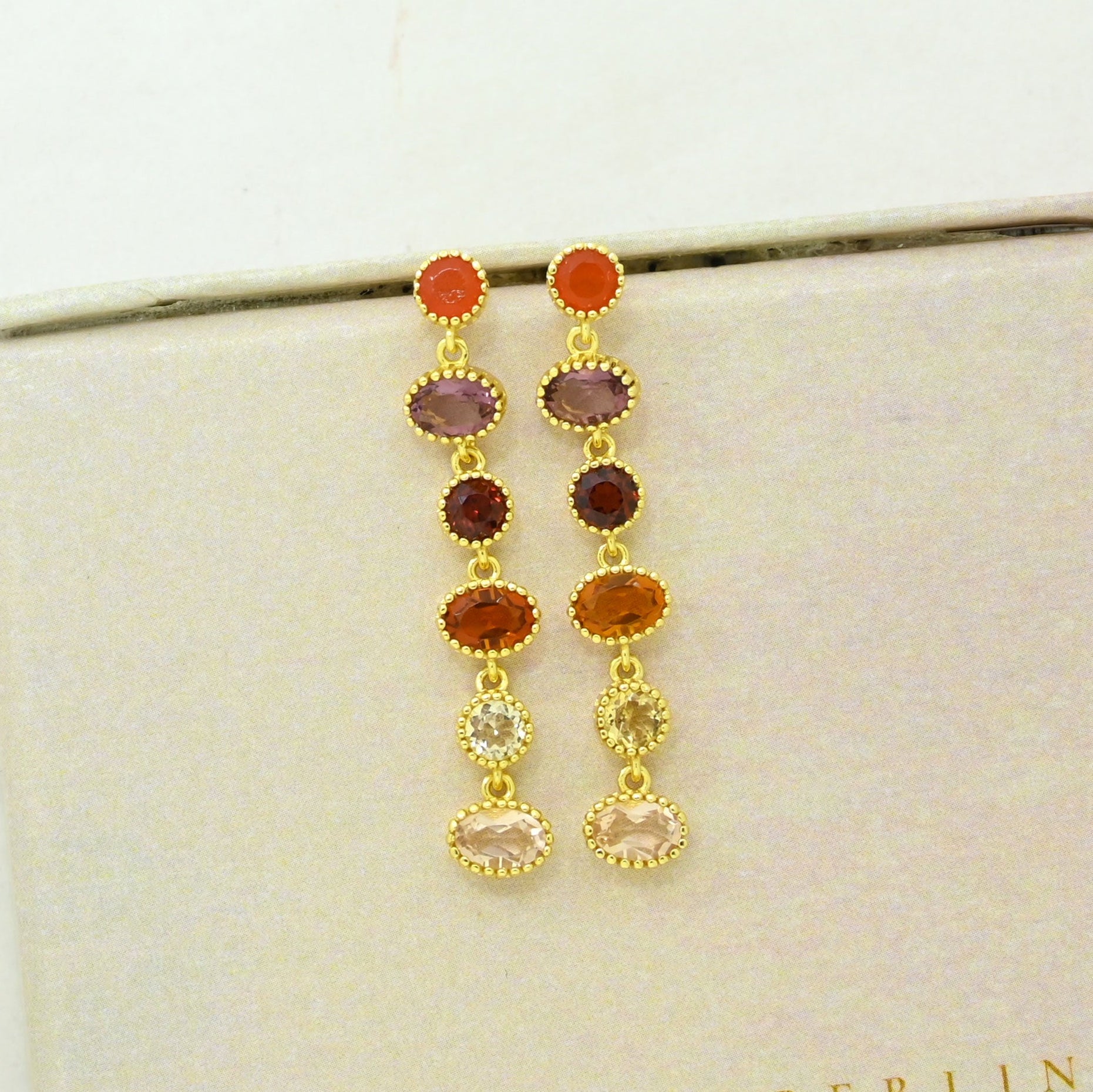 Orange hessonite carnelian citrine earring gold plated