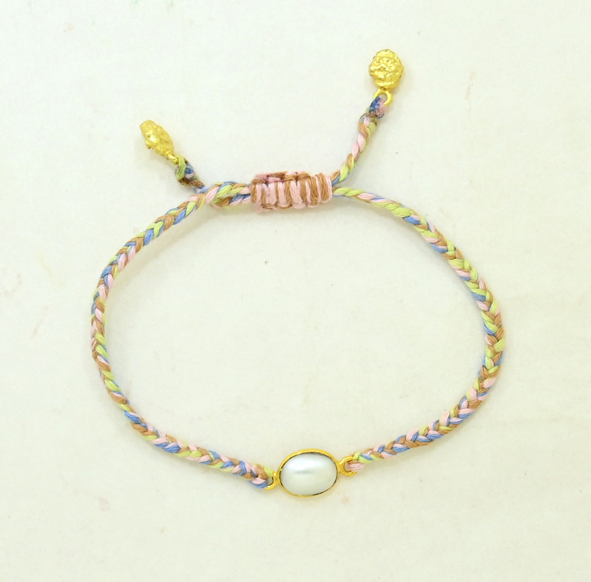 Hand-Woven Multicolor Pastel Braided Bracelet - Pearl