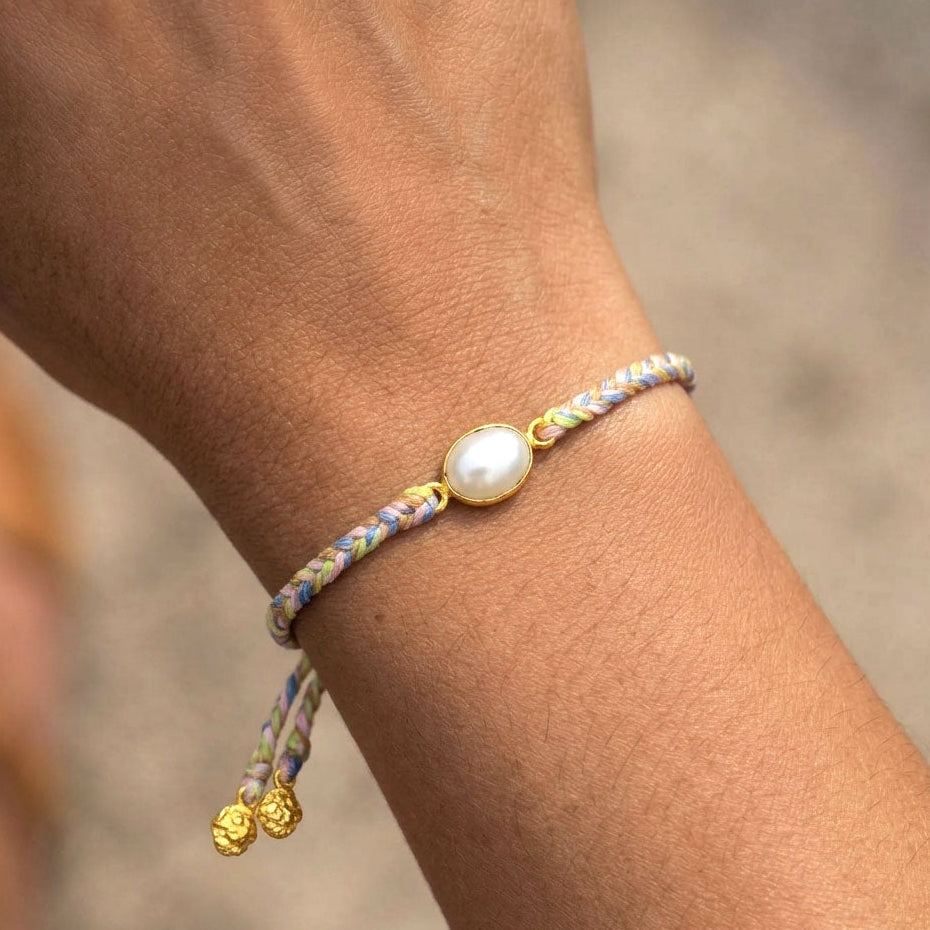 Hand-Woven Multicolor Pastel Braided Bracelet - Pearl