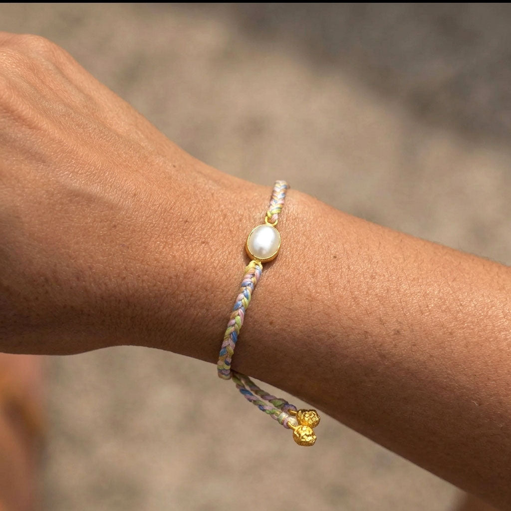 Hand-Woven Multicolor Pastel Braided Bracelet - Pearl