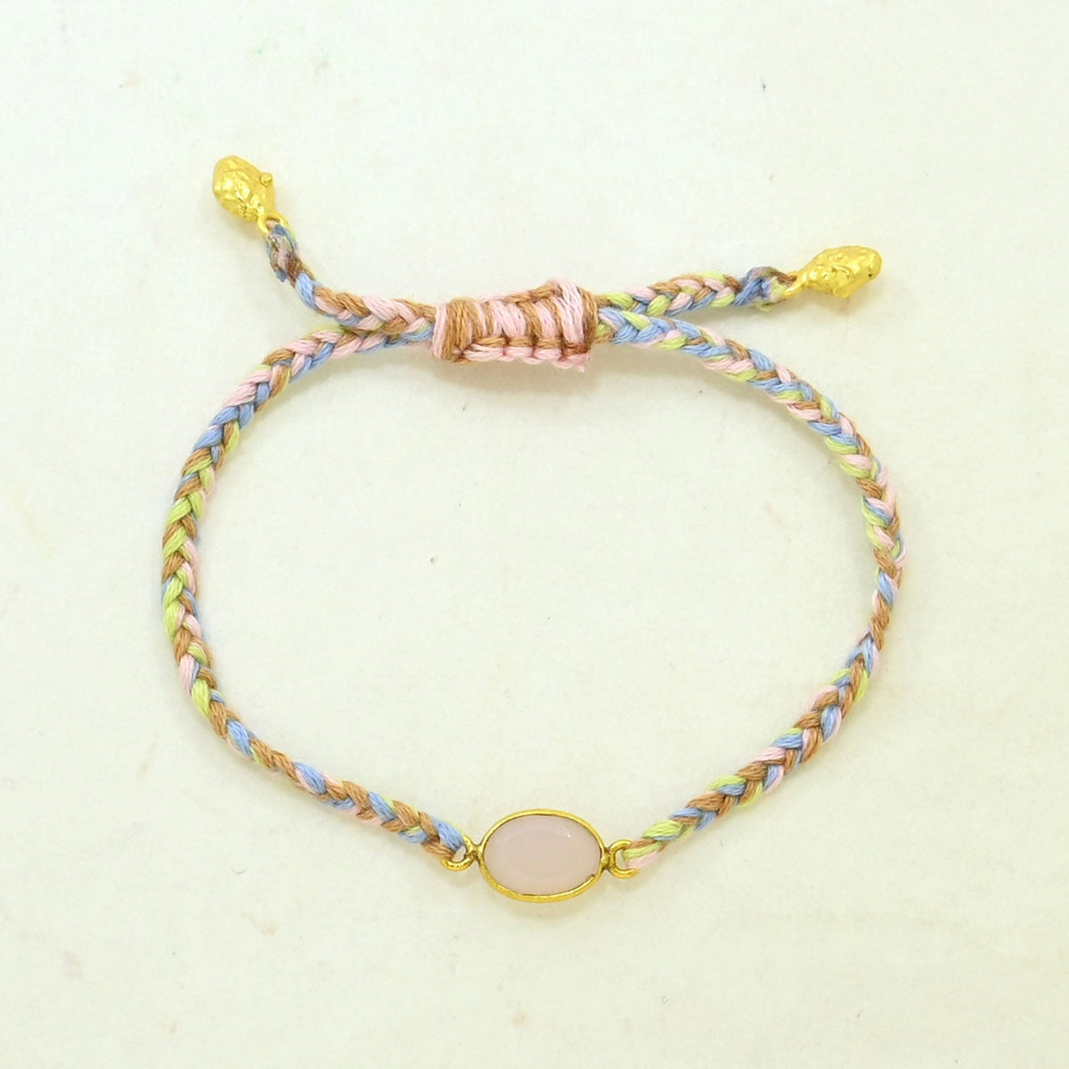 Hand-Woven Multicolor Pastel Braided Bracelet - Rose Quartz