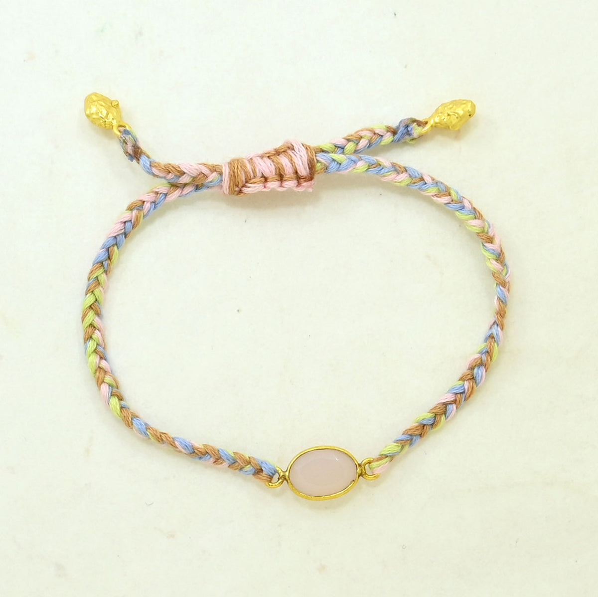 Hand-Woven Multicolor Pastel Braided Bracelet - Rose Quartz