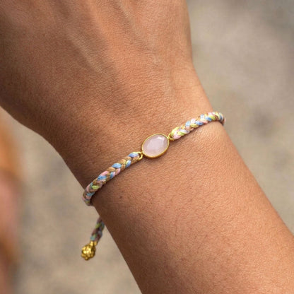 Hand-Woven Multicolor Pastel Braided Bracelet - Rose Quartz